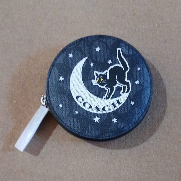 Coach Black Round Coin Purse with Cat and Moon - Picture 1 of 3